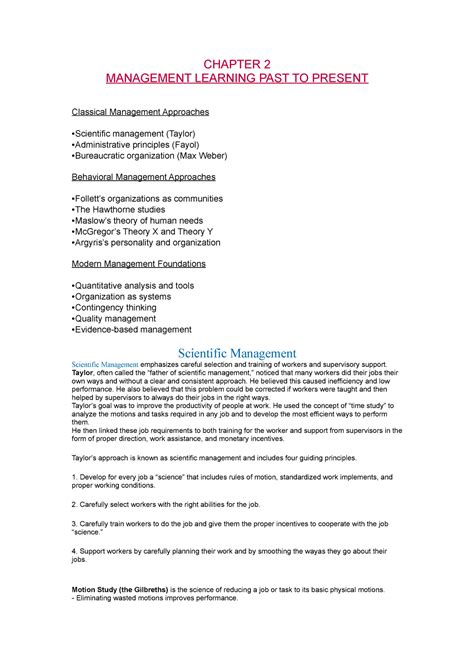 Chapter 2 Management Chapter 2 Management Learning Past To Present Classical Management