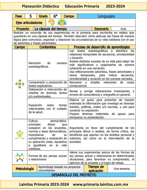 6to Grado Septiembre 06 La cápsula del tiempo 2023 2024 Fase 5