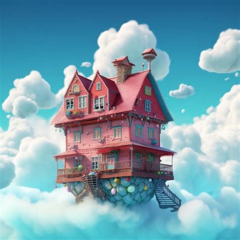 Premium Photo Stylized Flying House