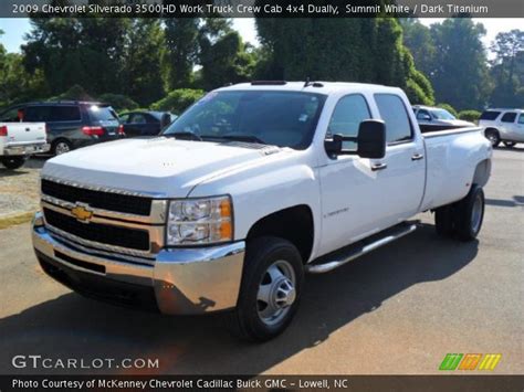 Summit White 2009 Chevrolet Silverado 3500hd Work Truck Crew Cab 4x4 Dually Dark Titanium