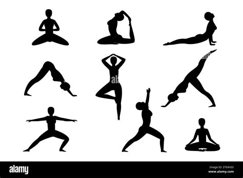 Set Of Yoga Asanas On Isolated White Background Flat Vector