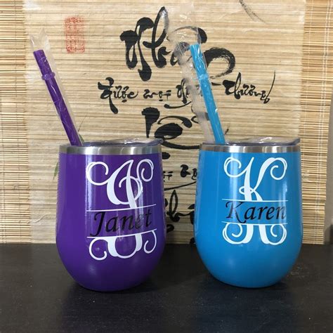 Custom Monogramed 12 Oz Stainless Steel Wine Tumbler With Straw