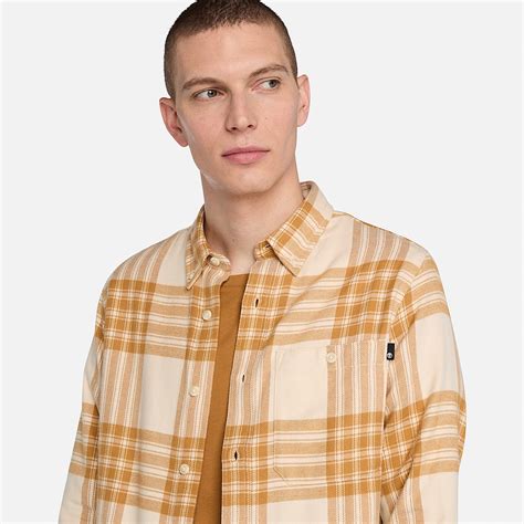 Midweight Flannel Check Shirt for Men in Beige