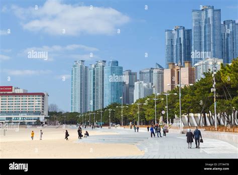 Busan, South Korea - March 17, 2018: Haeundae beach landscape on a ...