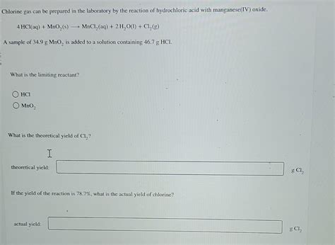 Solved Chlorine Gas Can Be Prepared In The Laboratory By The Chegg
