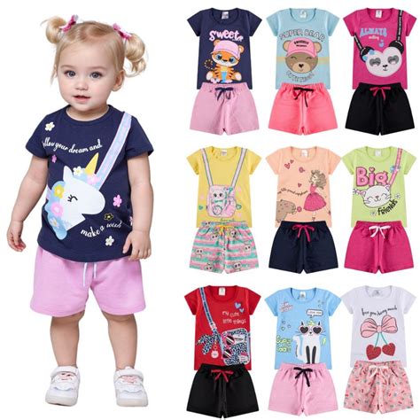 Kit Sortido Pe As De Roupas Infantil Beb Menina Camisetas