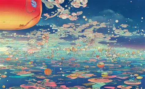 A City Floating Above The Sea By Takashi Murakami Stable Diffusion