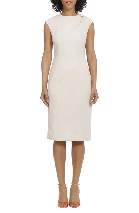 Maggy London Twist Neck Midi Sheath Dress Horn Editorialist