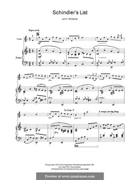 Theme From Schindlers List By J Williams Sheet Music On Musicaneo