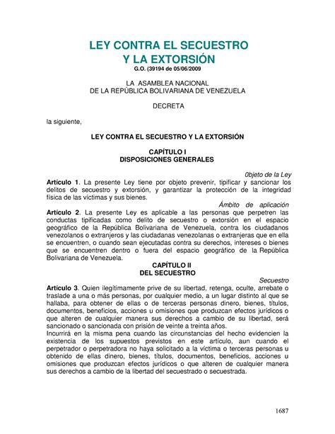 Ley Contra El Secuestro Y Extorsi N Ley Contra El Secuestro Y La