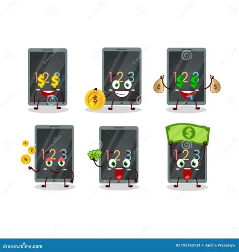 Numeriek Op Tablettekenfilm Met Schattig Emoticon Brengt Geld Mee