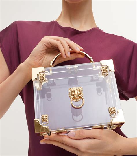 Womens Aspinal Of London Gold Mini Transparent Trunk Clutch Bag