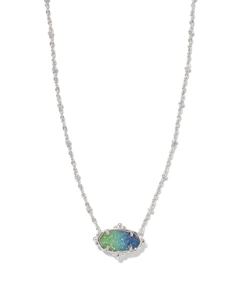 Elisa Silver Petal Framed Short Pendant Necklace In Aqua Ombre Drusy