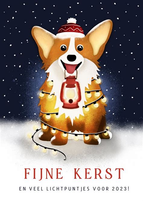 Kerstkaart Corgi Hond Met Kerstlampjes In De Kaartje2go