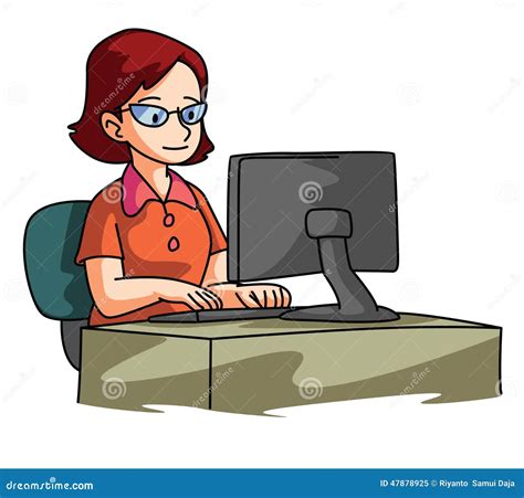 Women Using Computer Stock Vector Illustration Of Desk 47878925