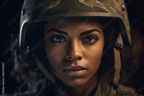 Young black woman wearing military uniform including camouflage ...