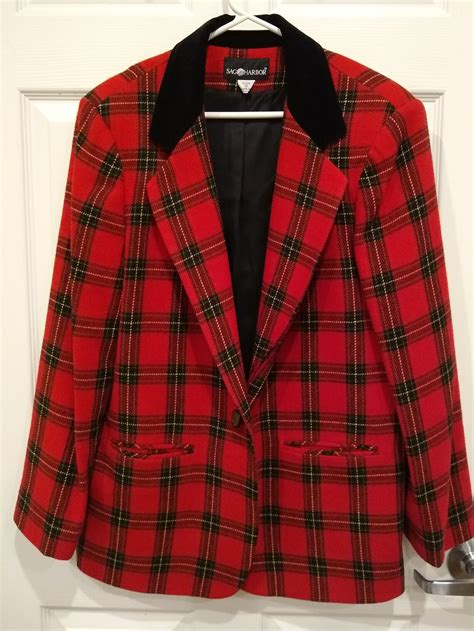 Vintage Tartan Red Plaid Blazer Jacket Sag Harbor Etsy