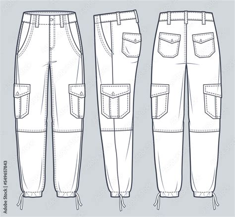 Cargo Pants Technical Fashion Illustration Jeans Pants Fashion Flat Technical Drawing Template