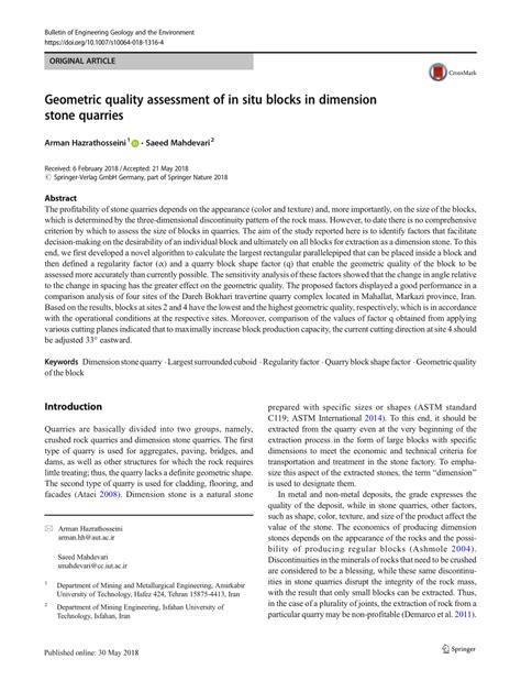 PDF Geometric Quality Assessment Of In Situ Blocks In Dimension Stone