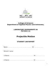 Exp 05 Projectile Motion Lab Report 1 Docx College Of Sciences