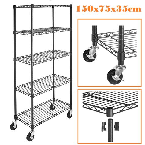 5 Shelf Chrome 1.5M Wire Shelving Racking Heavy Duty Storage with ...