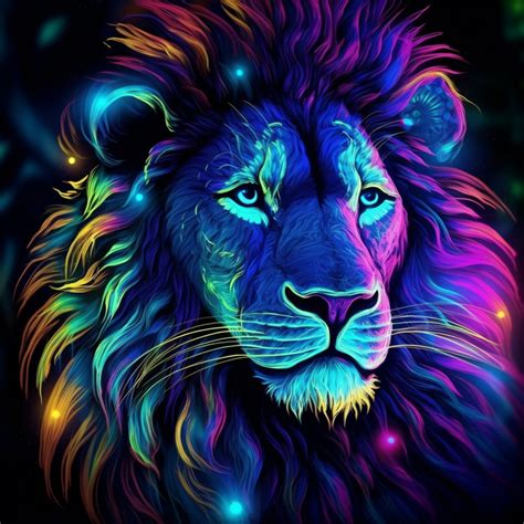 Stunning And Glowing Digital Wall Art Piece Of A Lion In All Its Regal