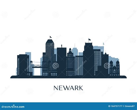 Newark Skyline, Monochrome Silhouette. Stock Vector - Illustration of downtown, jersey: 164757177