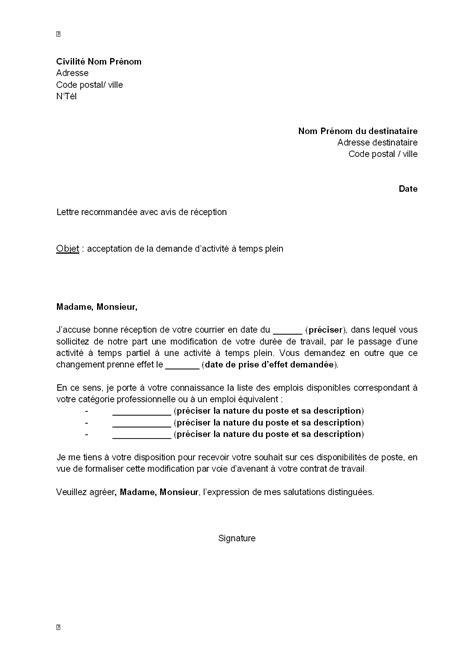 Lettre Renouvellement Temps Partiel Lettre Exemples