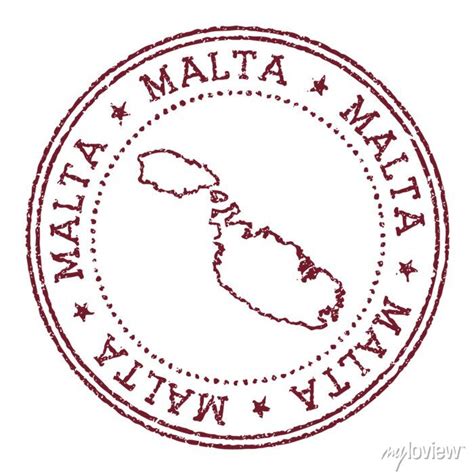 Malta Round Rubber Stamp With Island Map Vintage Red Passport Wall