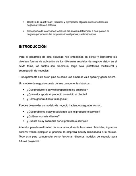 Actividad 6 Negocios Exitosos En Un Mundo Cambiante Objetivo De La