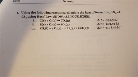 Solved Date Names 1 Using The Following Reactions