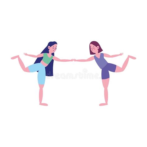 Meninas De M Os Dadas Praticando Exerc Cios De Yoga Em Casa Ilustra O