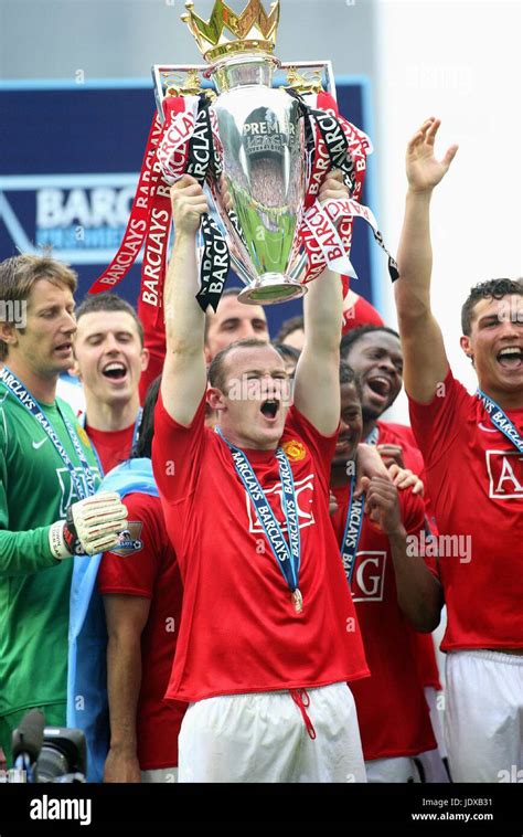 Wayne Rooney With Trophy Barclays Premier League Winners 0708 Wigan