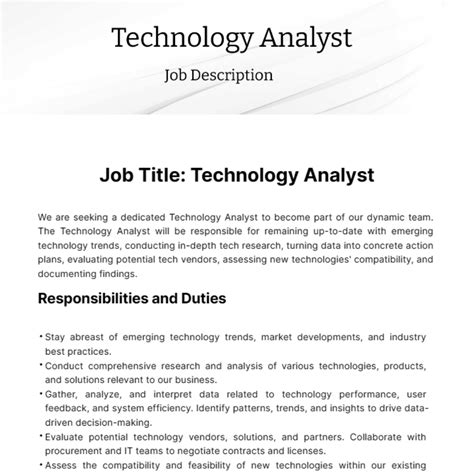 Free Technology Analyst Job Description Template Edit Online And Download