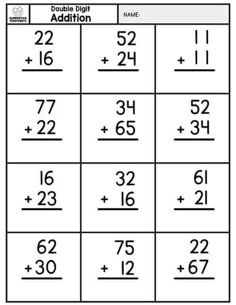 Addition Worksheets For Grade 1 Two Digits