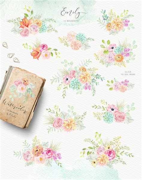 Emily Watercolor Floral Collection By Ojardin Thehungryjpeg