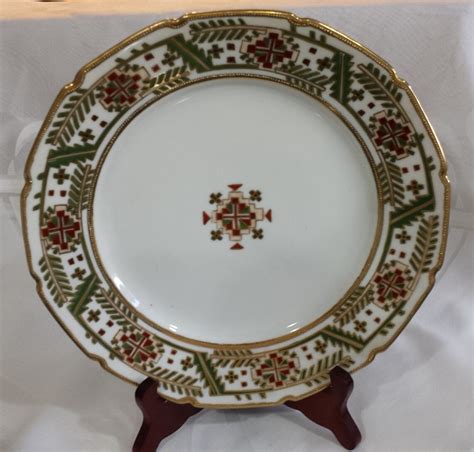 Antique Nippon Hand Painted Gold Beaded Plate Rust Green Etsy