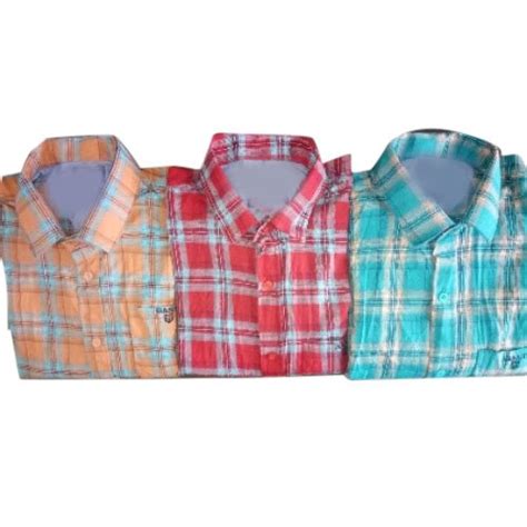 Collar Neck Mens Regular Cotton Check Shirt Machine Wash Size M Xxl