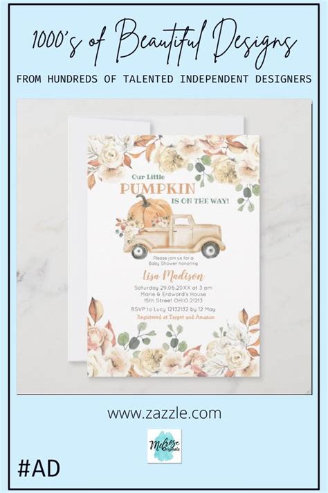 Fall Rustic Peach Pumpkin Truck Baby Shower Invitation Zazzle