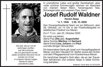 Traueranzeigen Von Josef Rudolf Waldner Trauer Bz