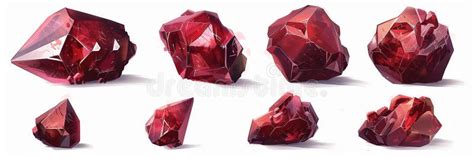 Detailed Concept Art Different Angles Of Dark Red Crystal Gemstones