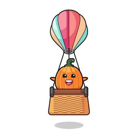 Pumpkin Mascot Riding A Hot Air Balloon Vector Art At Vecteezy