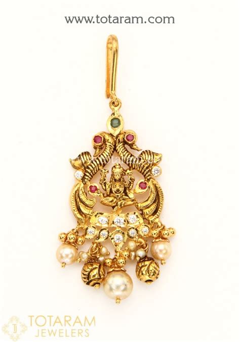 K Gold Lakshmi Peacock Maang Tikka With Cz Color Stones