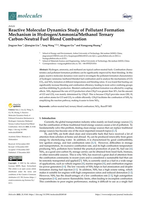 PDF Reactive Molecular Dynamics Study Of Pollutant Formation