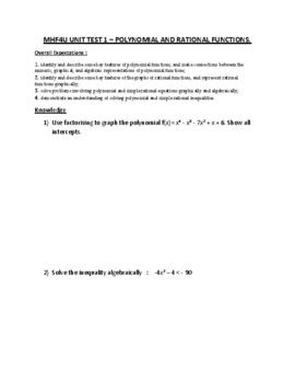 MHF4U Advanced Functions Unit Test 1 Polynomial And Rational Functions