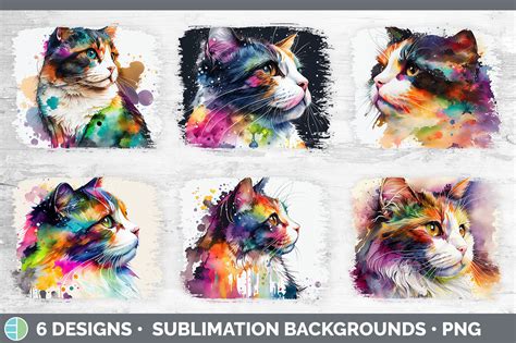 Rainbow Calico Cat Distressed Sublimation Background Panel By Enliven