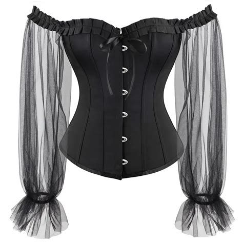 Shoulder Neck Corsets Women Sheer Mesh Long Puff Sleeve Temu United