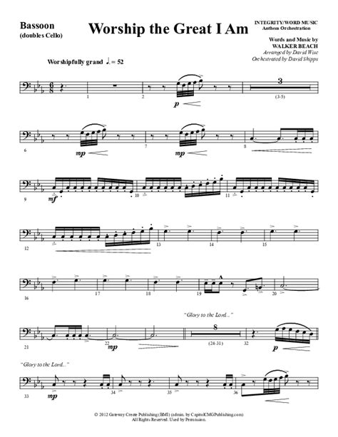 Worship The Great I Am Choral Anthem SATB Bassoon Sheet Music PDF