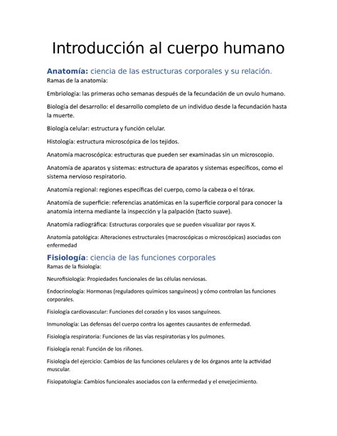 Resumen Introducción al cuerpo humano Introducción al cuerpo humano