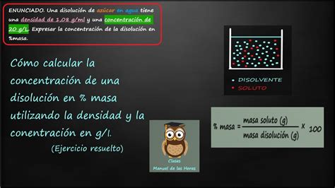 Concentración de una DISOLUCIÓN 5 MASA a partir de densidad y